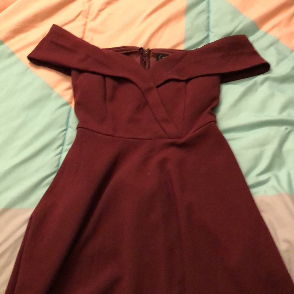 Maroon off the shoulder dress